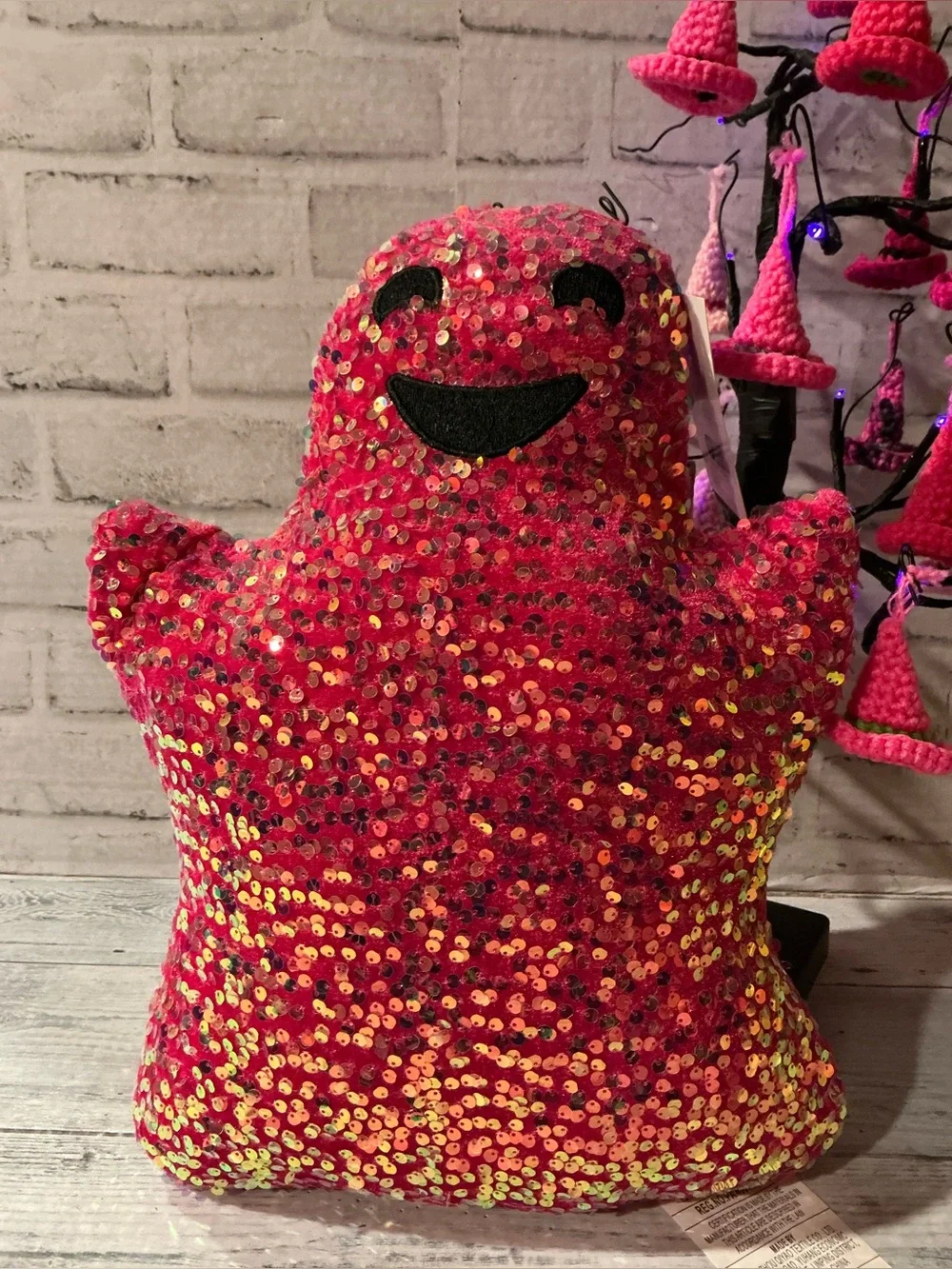 ISAAC MIZRAHI NEW YORK 14x16 Multi Sequin Hot Pink Ghost Pillow
